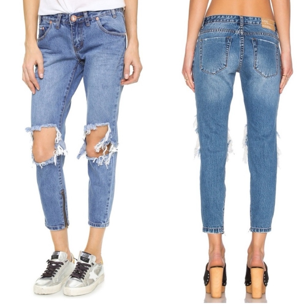 One Teaspoon Pacifica Freebirds Skinny Jeans Distressed Rips Low rise Zipper